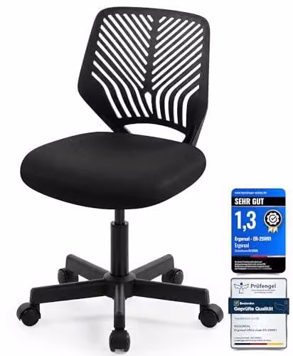 Sedia da ufficio ergonomica senza braccioli, regolabile in altezza, con rotelle, schienale confortevole, ideale per l'ufficio domestico, lo studio o l'ambiente di lavoro. - Colore: nero