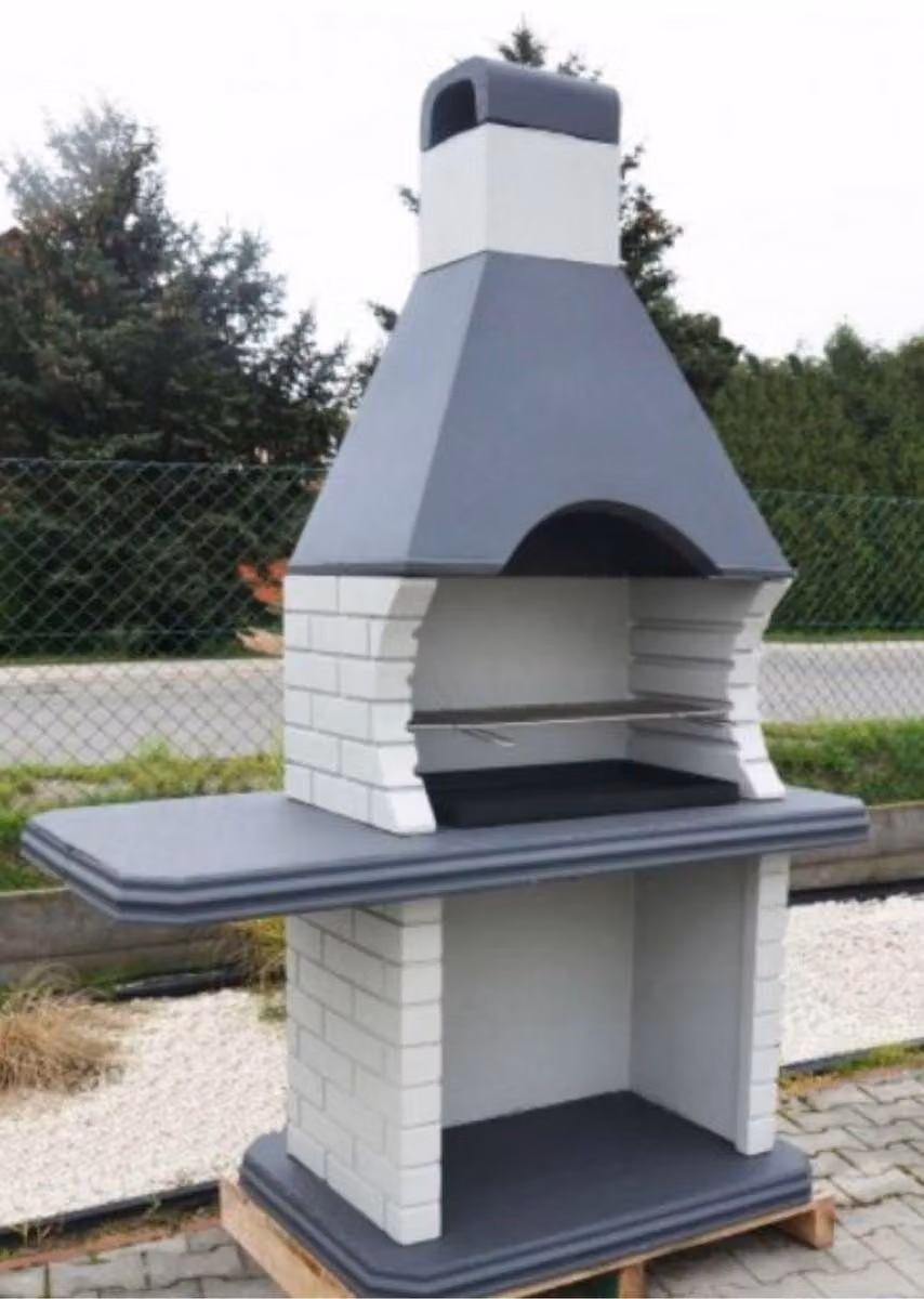 Casa Padrino barbecue da giardino bianco/grigio 160 x 74 x h. 232 cm - camino per barbecue in cemento - accessori da giardino