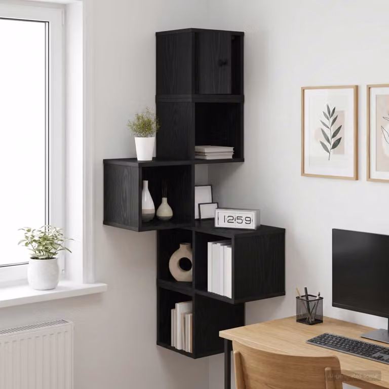 vidaXL Mensola Angolare da Parete Moderna in MDF Nero L/P/H: 48 x 48 x 120 cm