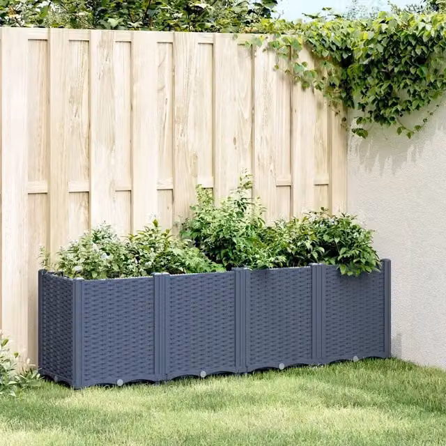 Fioriera da giardino Design Mania per piante e rampicanti, colore grigio blu, L: 160 cm, P: 40 cm, H: 53 cm