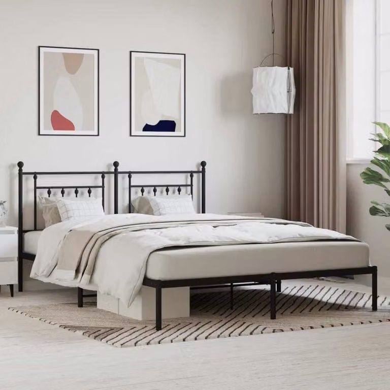 The Living Store Struttura letto con testiera in metallo nero 180x200 cm