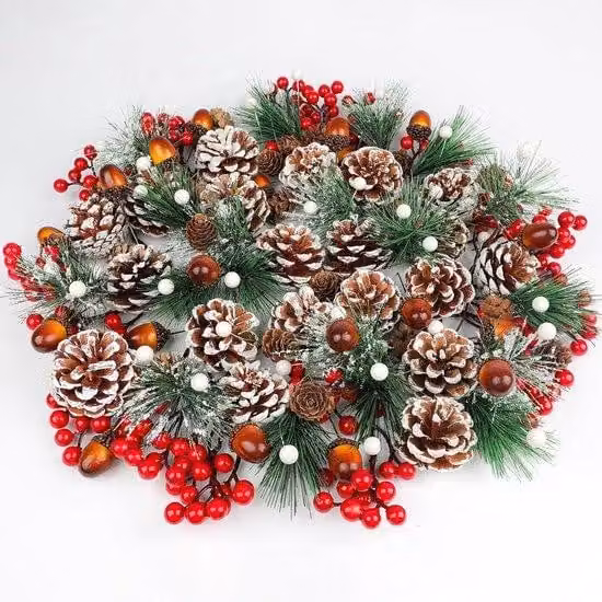 Set decorazioni natalizie, 140 pezzi, pigne rosse