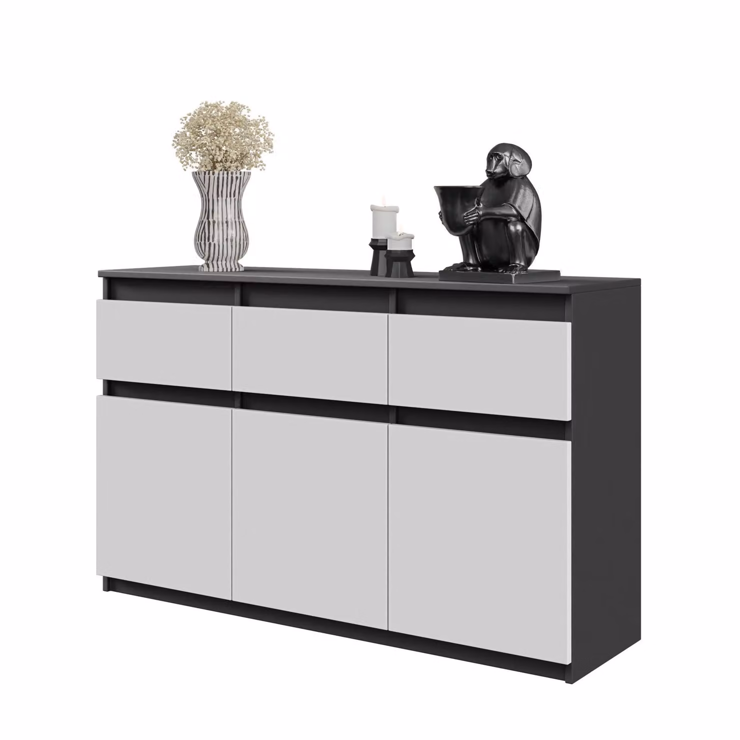 NOAH - Cassettiera / credenza con 3 cassetti e 3 ante - grigio antracite / bianco opaco H75cm L120cm P35cm