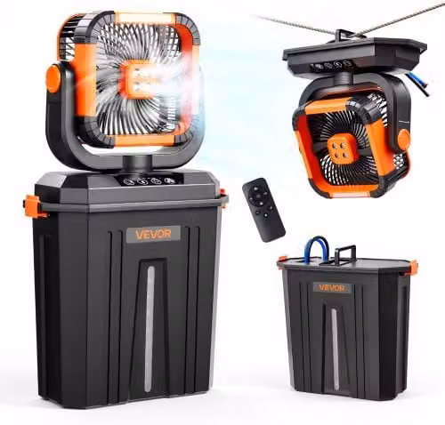 VEVOR Ventilatore Nebulizzatore da Campeggio con Motore, con Serbatoio dell'Acqua da 12 Litri, 4 Velocità del Vento e 3 Modalità di Illuminazione, Ventilatori di Raffreddamento ad Acqua per Interni