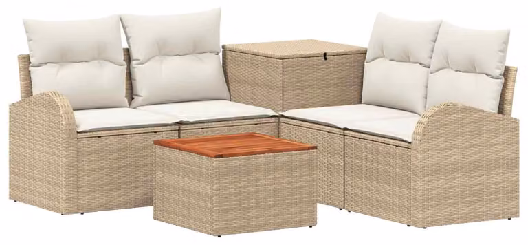 Set di divani da esterno, 6 pezzi. Colore: beige e crema. Materiali: rattan sintetico e acciaio