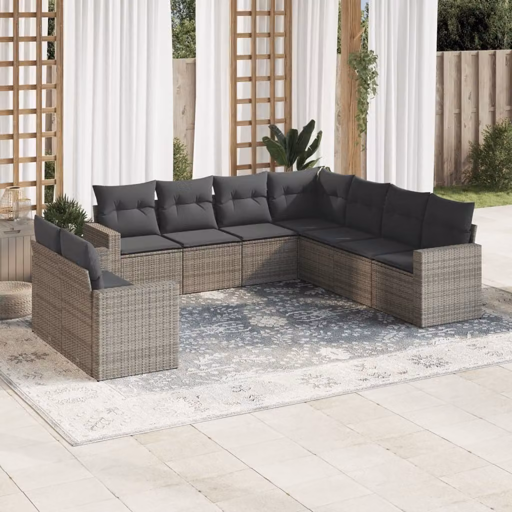 Maison Exclusive - Set Divano da Giardino 9 pz con Cuscini Grigio in Polyrattan