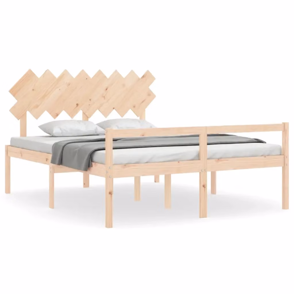 Letto per anziani vidaXL in legno massello di pino con testiera stile rustico L/P/H: 160 x 200 x 80,5 cm – 2