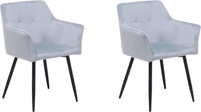 Set di 2 sedie da pranzo BELIANI moderne con sedile in velluto grigio e braccioli con gambe in metallo nero