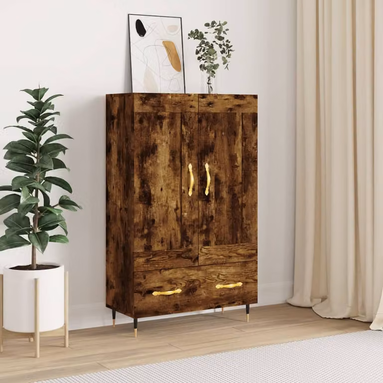 Credenza moderna vidaXL in legno Rovere Fumo, L: 69,5 cm, P: 31 cm, H: 115 cm
