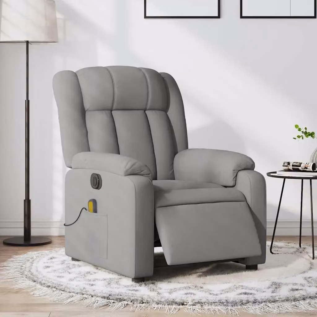 Poltrona Relax Reclinabile Elettrica con Massaggio in Tessuto Grigio Chiaro – 2