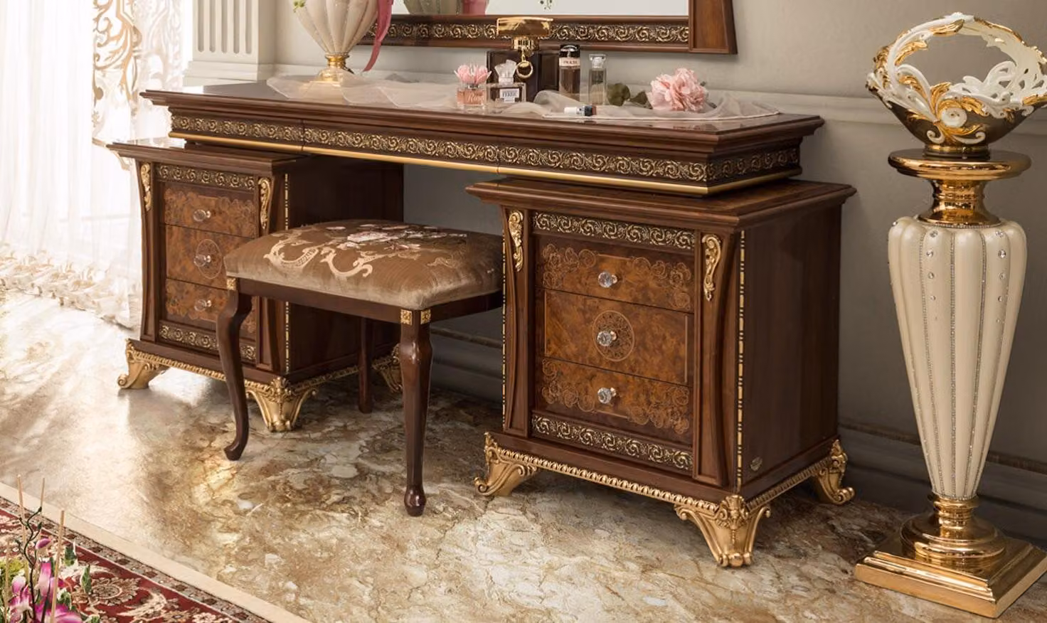 Frisierkommode Frisiertisch Barock Antik Stil Schminktisch Tische Konsolen Tisch
