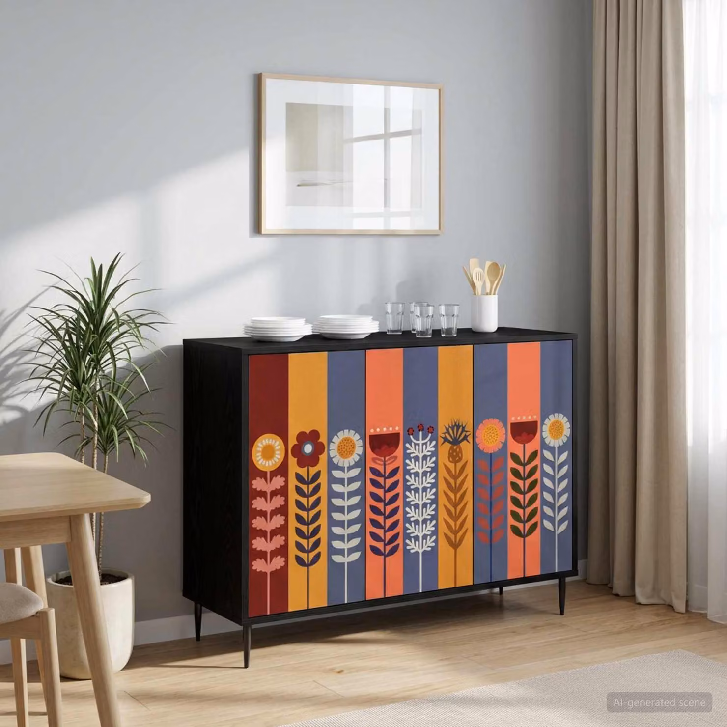 Credenza moderna vidaXL ESSEN in Rovere e Nero, L 102 x P 33 x H 76 cm
