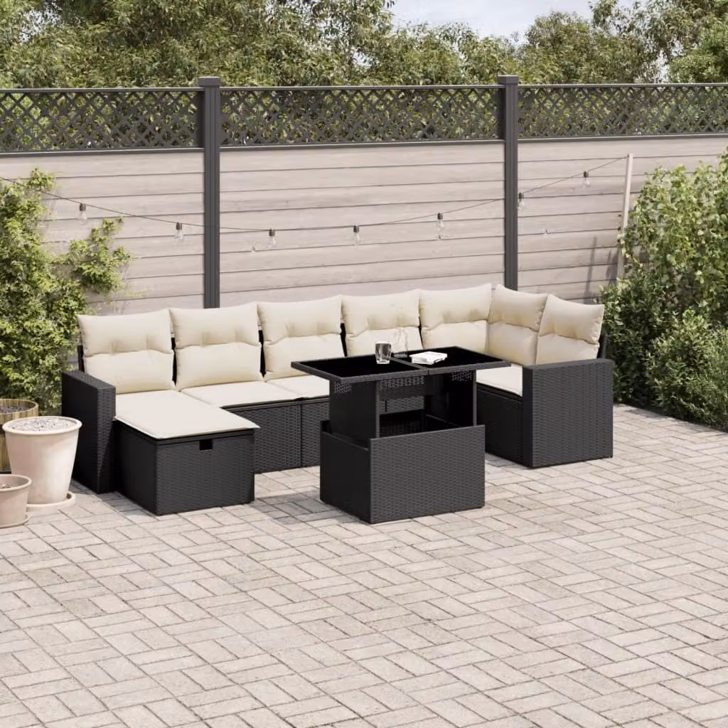 Maison Exclusive - Set Divani da Giardino con Cuscini 8 pz Nero in Polyrattan