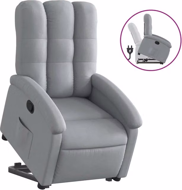 Poltrona | Sedia Relax Alzapersona Reclinabile Grigio Chiaro in Tessuto
