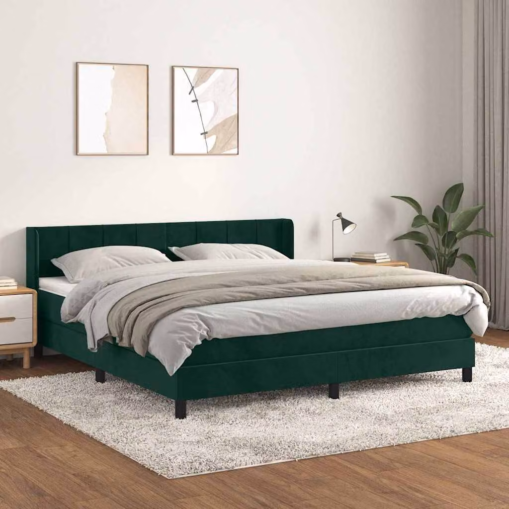 Giroletto a Molle con Materasso vidaXL in Velluto Verde Scuro L/P/H: 180 x 200 x 88 cm – 1