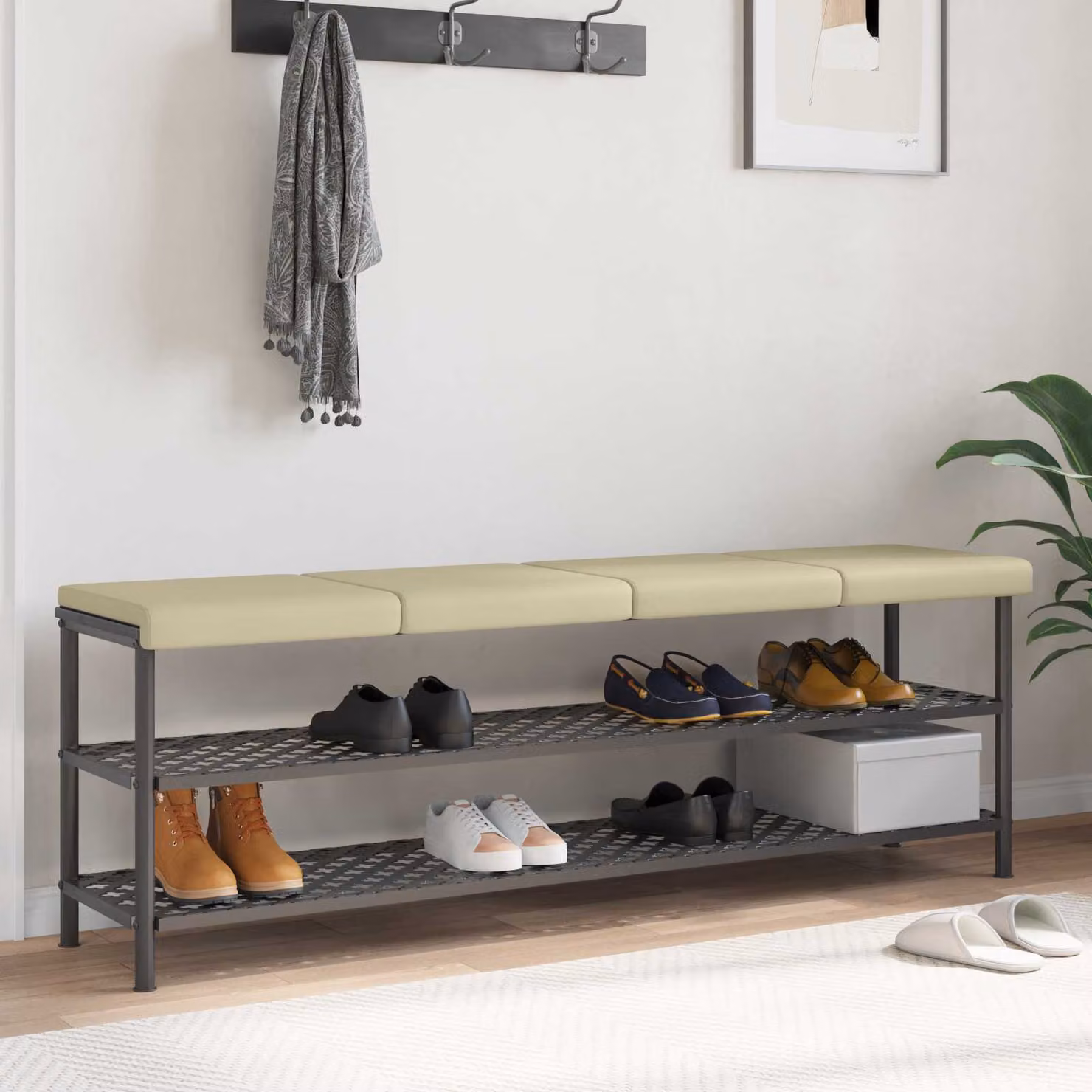 Set di 4 cuscini per panchina vidaXL in similpelle beige, Profondità: 35 cm