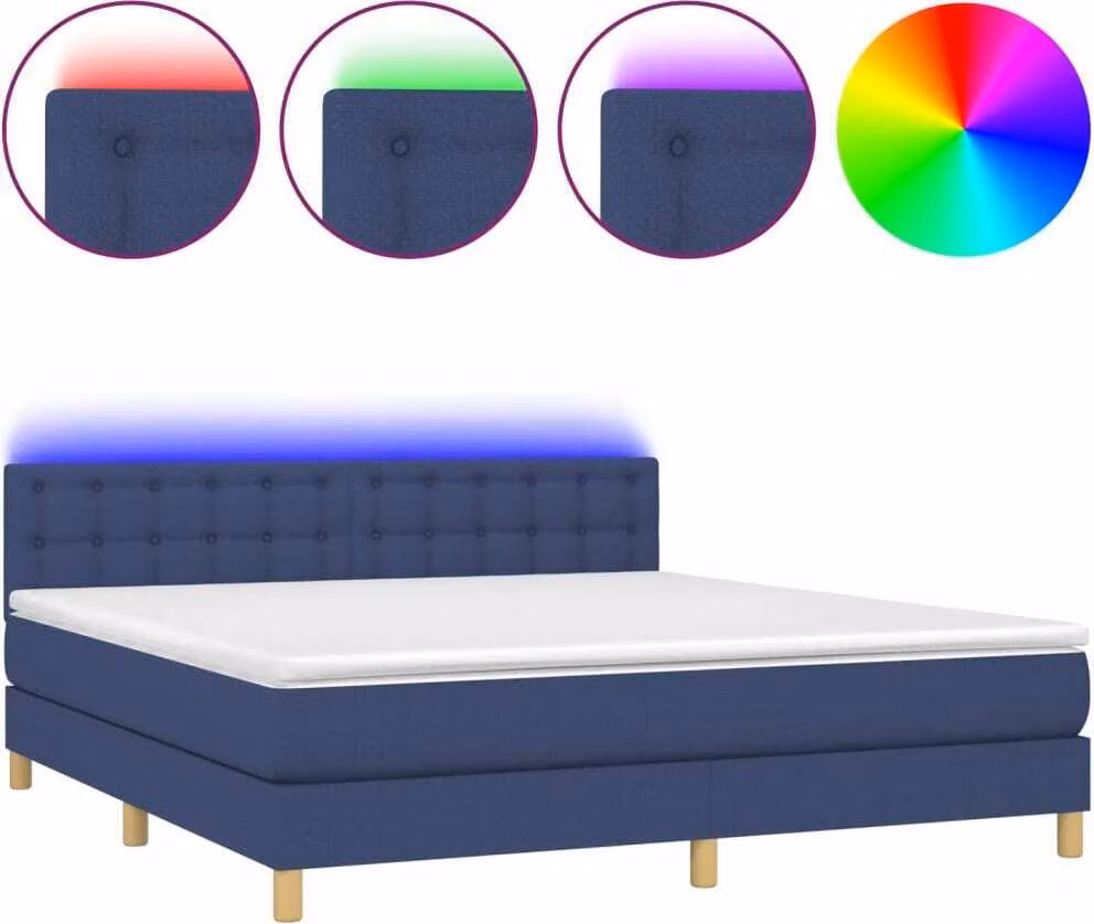 Letto a Molle con Materasso e LED Blu 160x200 cm in Tessuto