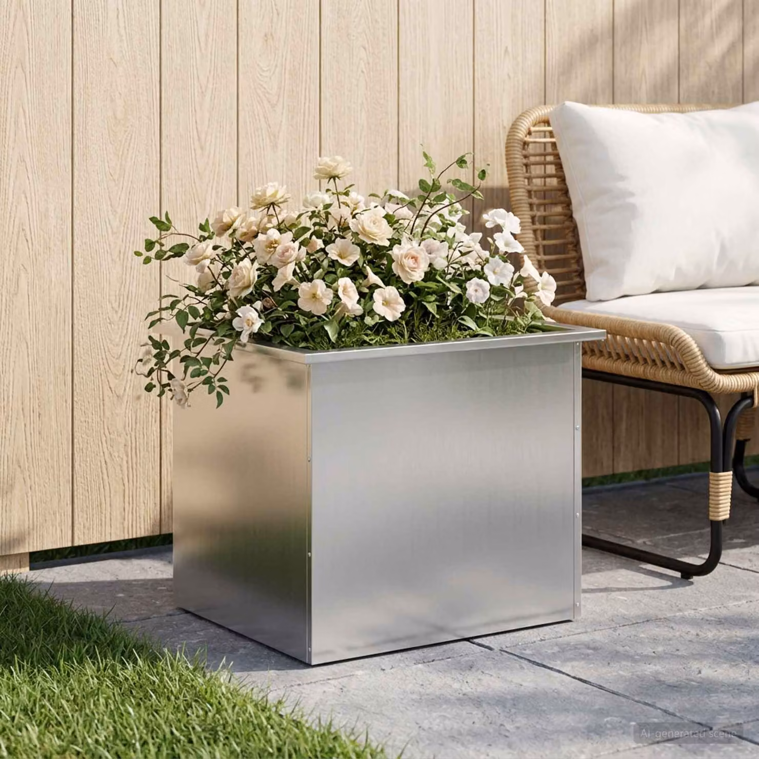 vidaXL Fioriera da giardino con LED Argento 50 x 60 x 48 cm