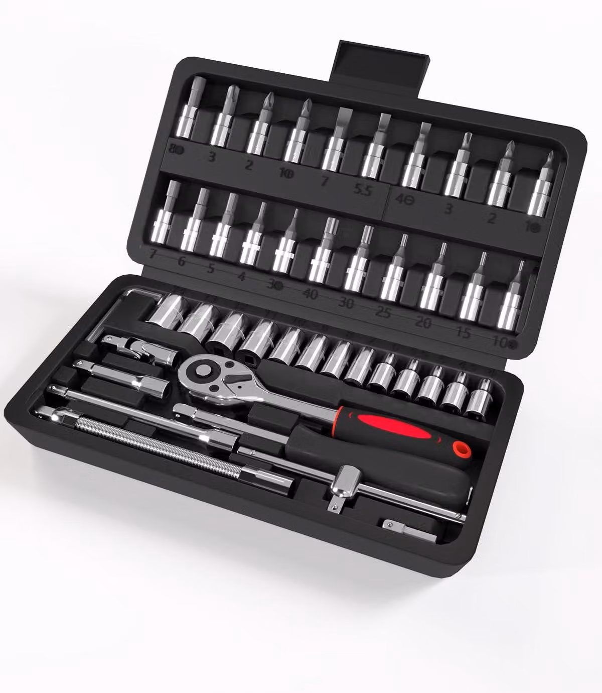 Set di chiavi a cricchetto mini da 46 pezzi, con diverse punte e bussole da 1/4"