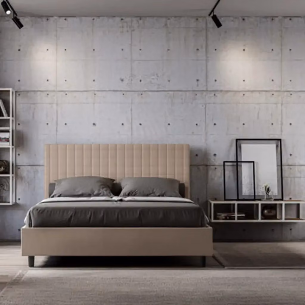 Letto matrimoniale contenitore Ityhome Sunny imbottito in similpelle beige L/P/H: 160 x 200 x 122 cm – 2