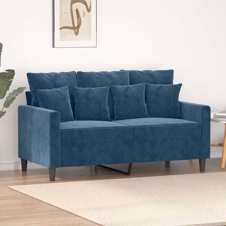 Divano a 2 posti vidaXL in velluto blu con struttura in metallo e cuscini inclusi per il tuo soggiorno