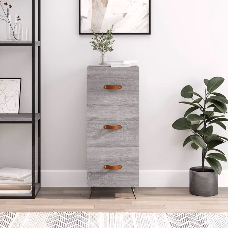Credenza moderna vidaXL in legno e metallo, Grigio, L 34,5 cm x P 34 cm x H 90 cm