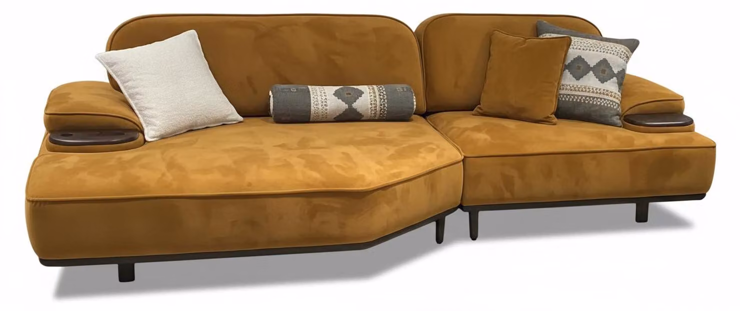 Divano ad angolo giallo, moderno ed elegante, divano imbottito a forma di L