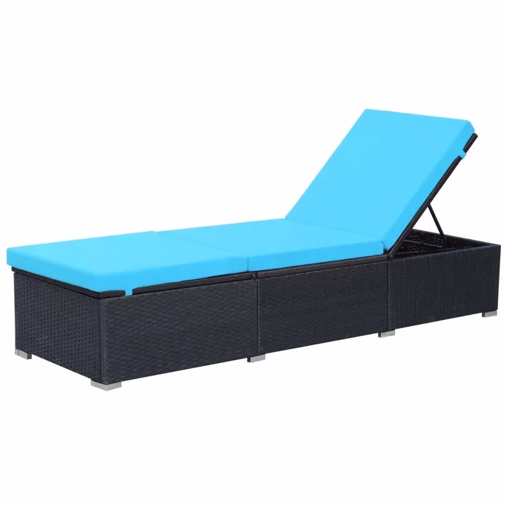 Lettino prendisole vidaXL moderno in rattan e metallo con cuscino regolabile nero e blu per giardino – 2