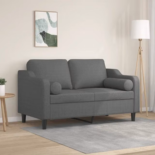 Divano a 2 posti moderno vidaXL in tessuto grigio con cuscini e coperture rimovibili L: 138 cm, P: 80 cm, H: 77 cm
