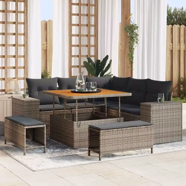 Set Divano da Giardino 8 pz 7-Numero di posti Grigio polyrattan 3363948