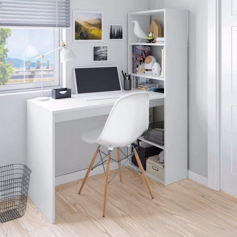 Dmora Scrivania Ali 53x120x144h cm Bianco, Modulabile 5 Ripiani
