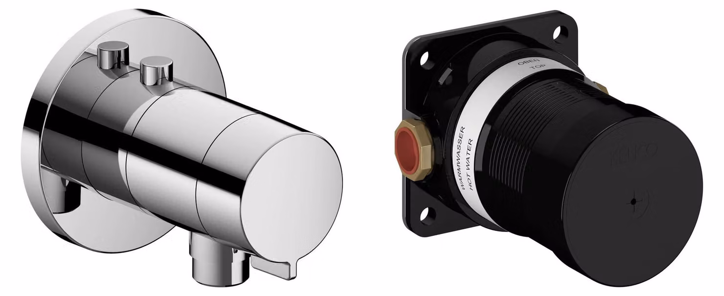 KEUCO IXMO Set de robinetterie thermostatique pour douche encastré avec raccord de flexible, rosace ronde, 59554010021, 59554010021