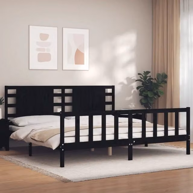 Letto con Testiera in Legno Massello di Pino Nero vidaXL L/P: 200 x 200 cm – 1