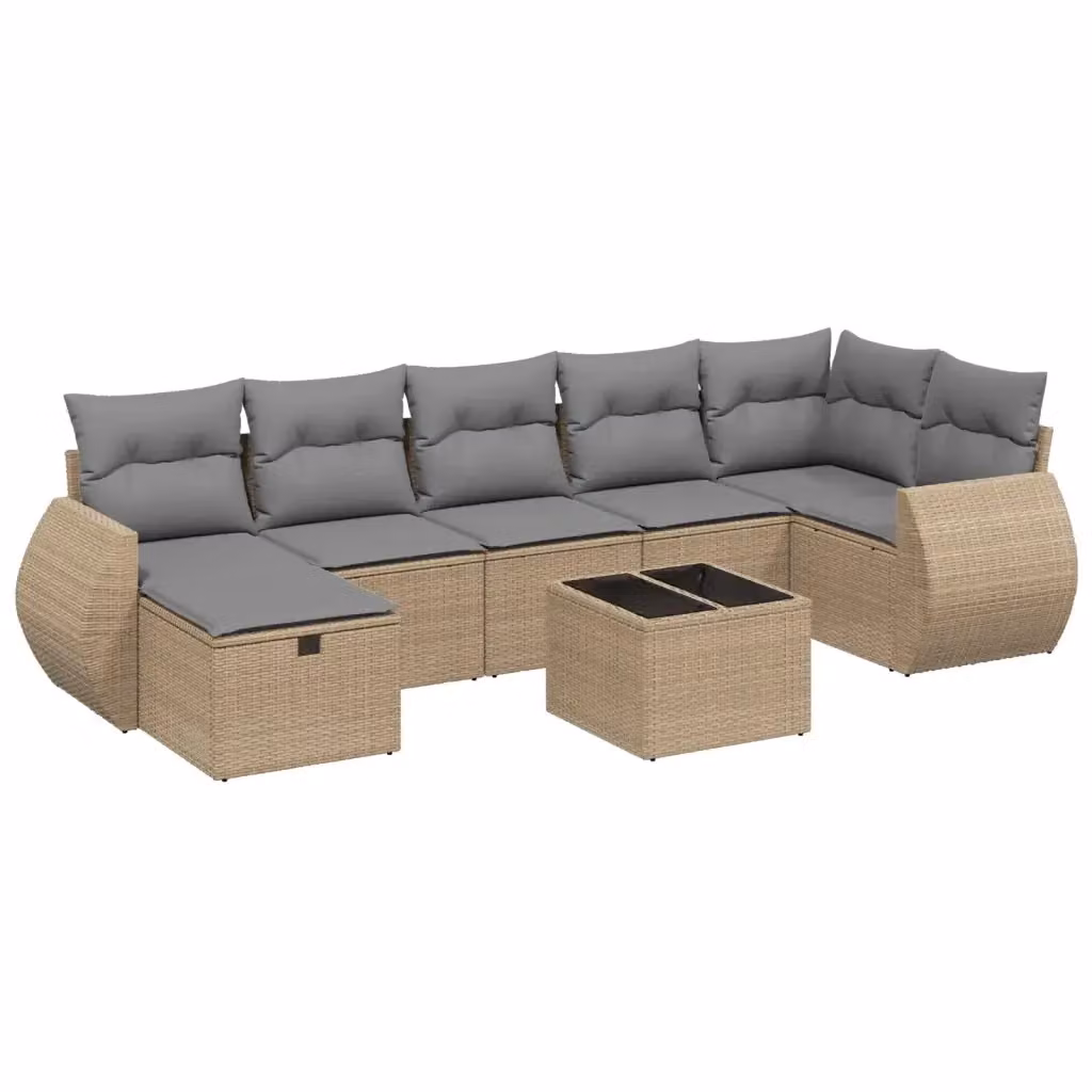 vidaXL Set Divano da Giardino a L 8 pz con Cuscini Beige e Grigio in Polyrattan e Acciaio – 2