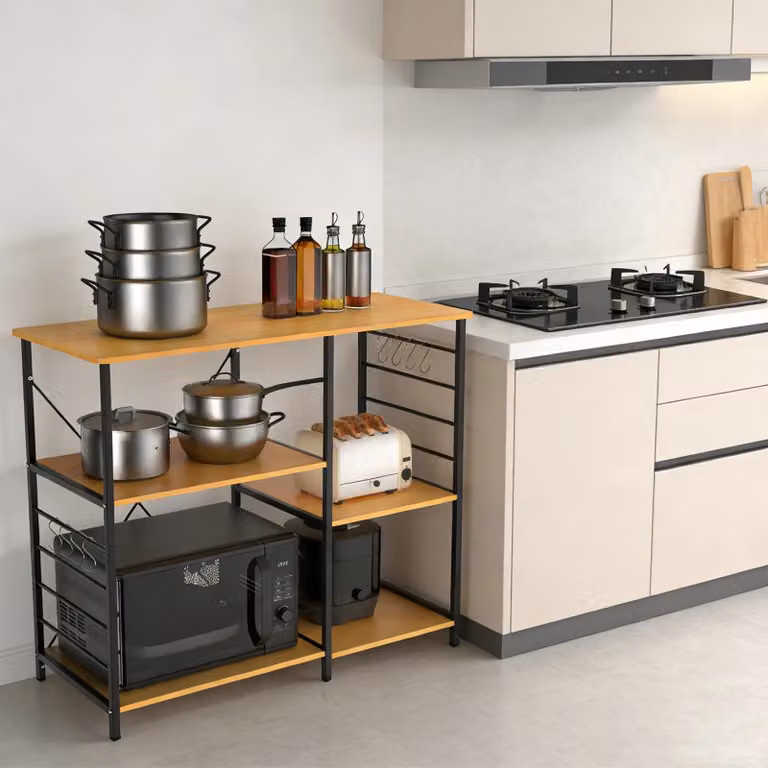 Scaffale da cucina - Scaffale per microonde/scaffale portaoggetti - Ferro - 6 ripiani (3+3) - 39×90×83 cm - Verde chiaro