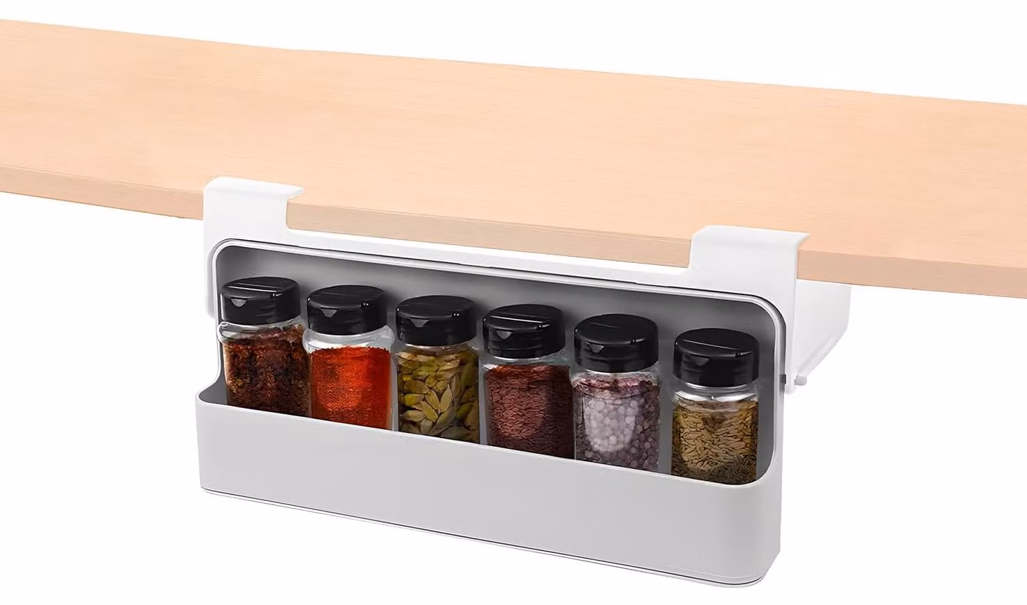 Set di scaffali per erbe aromatiche da cucina, con 2 ripiani estraibili, 6 vasetti ermetici, regolabile e salvaspazio