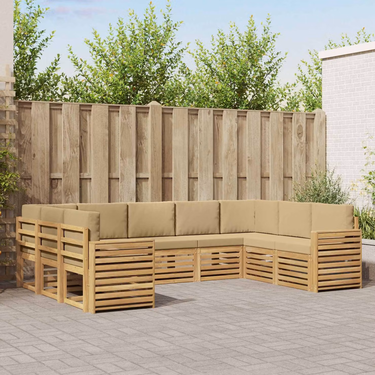 Set di divani ad angolo vidaXL in legno di acacia massello con cuscini beige per giardino e terrazzo