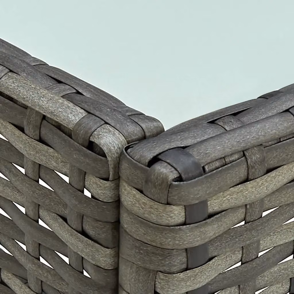 Set da giardino moderno vidaXL composto da divano 2 posti, poltrona lounge e tavolino da caffè con cuscini in tessuto grigio e struttura in metallo verniciato a polvere