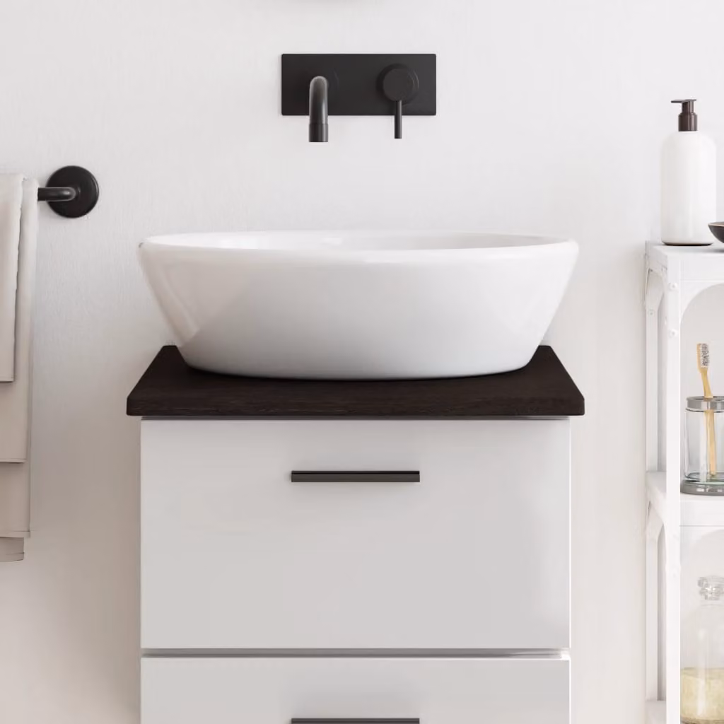 Piano Bagno vidaXL in Legno Massello Trattato, Marrone e Grigio, L: 40 cm, P: 60 cm, H: 2 cm