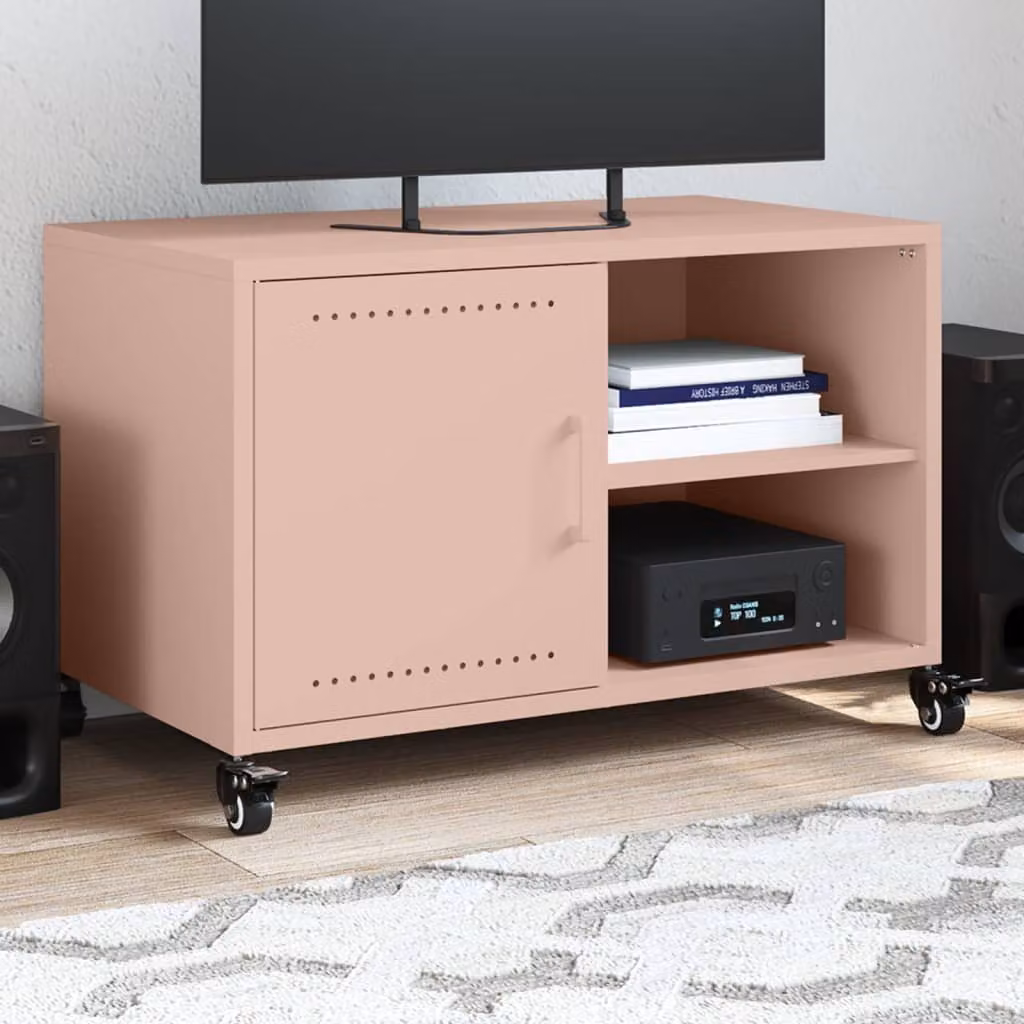 Mobile TV vidaXL in acciaio rosa con ruote L: 68 cm, P: 39 cm, H: 43,5 cm