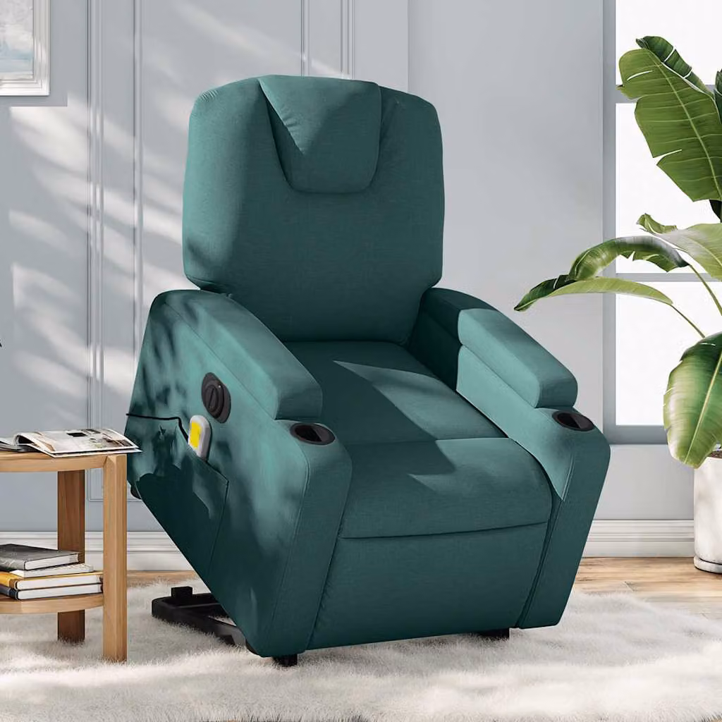 vidaXL Poltrona Alzapersona Elettrica con Massaggio Verde in Tessuto – 1