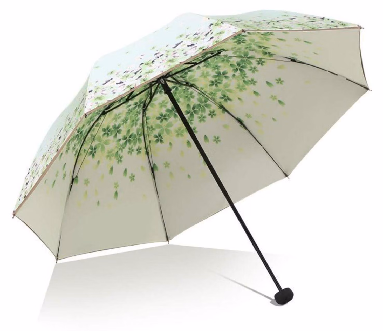 Ombrello pieghevole e impermeabile, protezione solare 50+ e protezione UV, resistente al vento, a doppio strato, verde, grande, design classico