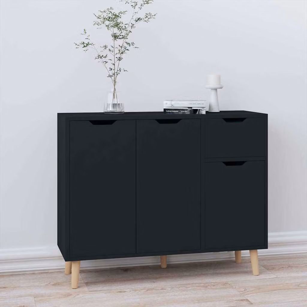 Credenza moderna vidaXL in legno multistrato e MDF nera L 90 cm, P 30 cm, H 72 cm