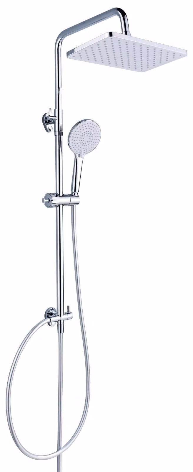 Sistema doccia 30x20 cm, soffione a pioggia, 3 tipi di getto, altezza regolabile