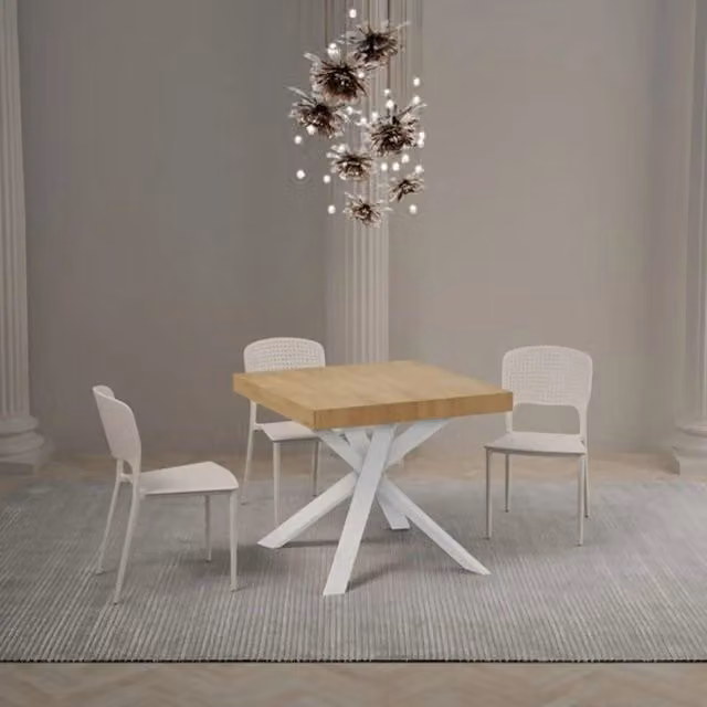 Tavolo allungabile 90/194x90 cm Clerk colore quercia natura gambe bianche