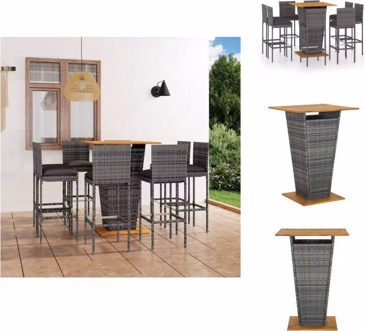 vidaXL Set bar da giardino 9 pezzi con cuscini in poly rattan grigio - Set di mobili da giardino