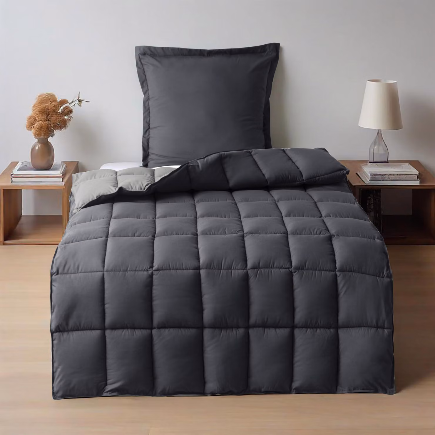 Copripiumino 135x200 cm, 1 federa 80x80 cm, colore grigio, 1300 grammi, 250 GSM, per camera da letto