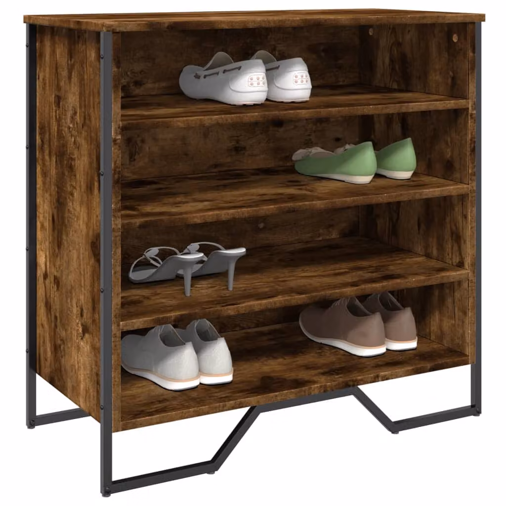 Scarpiera vidaXL in stile industriale color rovere fumo, L: 80 cm, P: 38 cm, H: 78 cm
