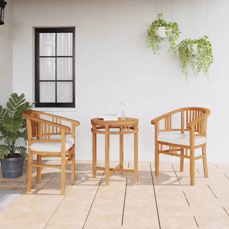 Set di 2 sedie da giardino vidaXL in legno di teak massiccio marrone con braccioli e cuscini inclusi