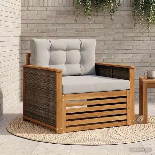 Divano centrale da esterno vidaXL in legno di acacia con cuscini beige e grigio – 1